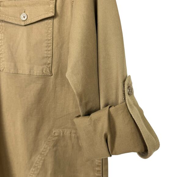 Michael Stars | Eleanor Tan Roll Tab Sleeve Twill A-line Shift Shirt Dress - Picture 8 of 12